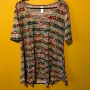 LuLaRoe Rose Stripe Perfect T Shirt, M